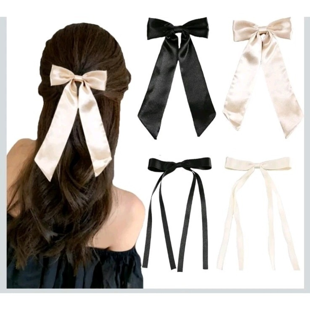 8pc Velvet Bow Hair Alligator Clips Girls Women Black Cream Coquette Accessories